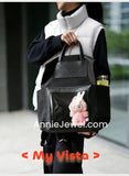 Large Nylon Laptop Backpack With Leather Trim Clear Display Window Front Pocket Bag - Annie Jewel