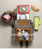 nylon backpack with leather trim and display window Laptop backpack transparent front pocket