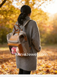 Large Nylon Laptop Backpack With Leather Trim Clear Display Window Front Pocket Bag - Annie Jewel
