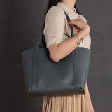 navy genuine leather tote