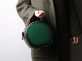 Black Round Purse Leather Circle Bag Circle Leather Handbag For Ladies 