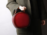 burgundy Round Purse Leather Circle Bag Circle Leather Handbag For Ladies 