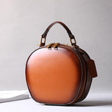 brown Round Purse Leather Circle Bag Circle Leather Handbag For Ladies 