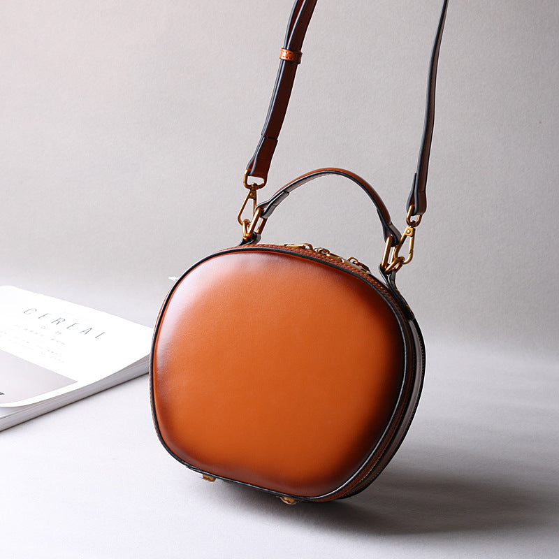 Black Round Purse Leather Circle Bag Circle Leather Handbag For