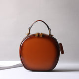 brown Round Purse Leather Circle Bag Circle Leather Handbag For Ladies 