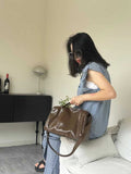 brown Patent Leather Boston Bag Leather Bags Boston Womens 