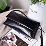 black Genuine Leather Baguette Bag Women's Baguette Crossbody Bag 