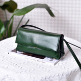 green Genuine Leather Baguette Bag Women's Baguette Crossbody Bag 