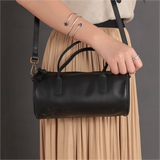 Black Leather Barrel Bag Crossbody Womens 