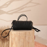 Black Leather Barrel Bag Crossbody Womens 