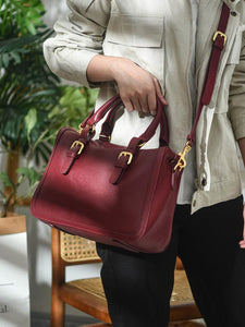 Genuine Leather Satchel Handbags Women's Burgundy Satchel Handbag