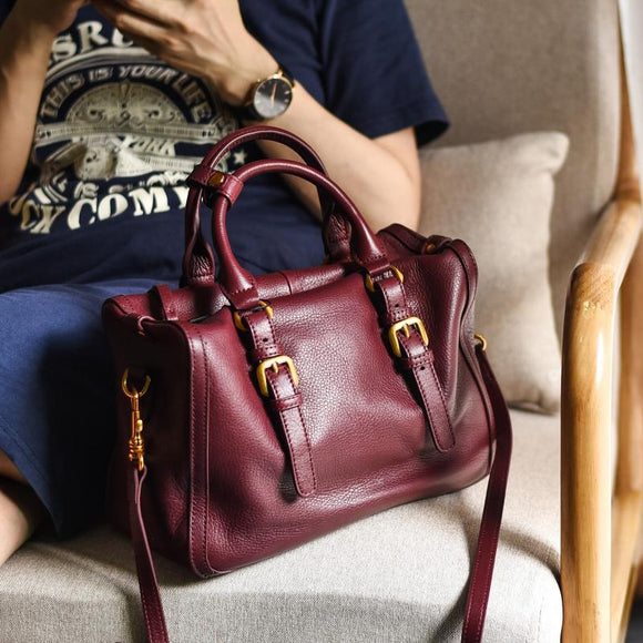 Genuine Leather Satchel Handbags Women's Burgundy Satchel Handbag