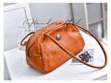 Vintage Brown Leather Boston Bag Small Shoulder Tan Leather Bowling Bag Womens - Annie Jewel