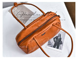 Vintage Brown Leather Boston Bag Small Shoulder Tan Leather Bowling Bag Womens - Annie Jewel