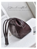 Genuine Leather Mini Duffle Handbag Retro Small Leather Top Handle Bag Long Strap Womens - Annie Jewel