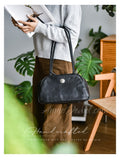 Genuine Leather Mini Duffle Handbag Retro Small Leather Top Handle Bag Long Strap Womens - Annie Jewel
