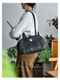 Genuine Leather Mini Duffle Handbag Retro Small Leather Top Handle Bag Long Strap Womens - Annie Jewel