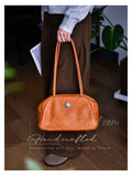 Vintage Brown Leather Boston Bag Small Shoulder Tan Leather Bowling Bag Womens - Annie Jewel