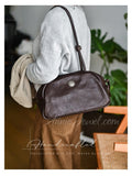 Genuine Leather Mini Duffle Handbag Retro Small Leather Top Handle Bag Long Strap Womens - Annie Jewel