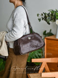 Vintage Brown Leather Boston Bag Small Shoulder Tan Leather Bowling Bag Womens - Annie Jewel