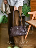 Vintage Brown Leather Boston Bag Small Shoulder Tan Leather Bowling Bag Womens - Annie Jewel