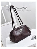 Vintage Brown Leather Boston Bag Small Shoulder brown Leather Bowling Bag Womens - Annie Jewel