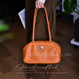 Vintage Brown Leather Boston Bag Small Shoulder Tan Leather Bowling Bag Womens - Annie Jewel