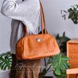 Vintage Brown Leather Boston Bag Small Shoulder Tan Leather Bowling Bag Womens - Annie Jewel