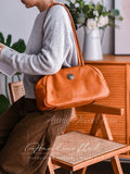 Vintage Brown Leather Boston Bag Small Shoulder Tan Leather Bowling Bag Womens - Annie Jewel