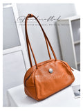 Vintage Brown Leather Boston Bag Small Shoulder Tan Leather Bowling Bag Womens - Annie Jewel