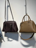 Women's Genuine Leather Bowling Bag Bowler Handbag 