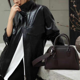 Women's Genuine Leather Bowling Bag Bowler Handbag 