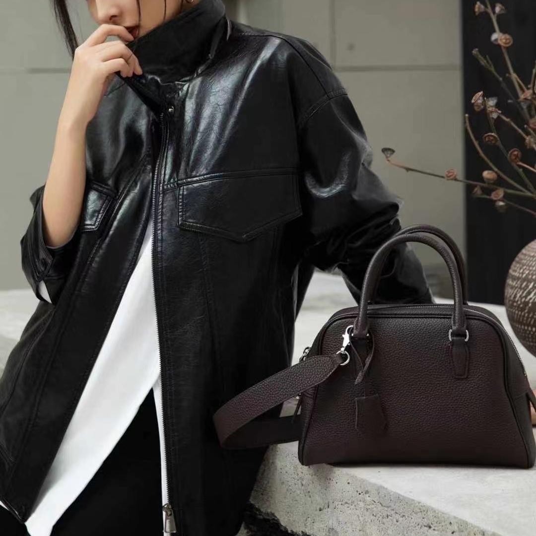 Leather Bowling Bag Leather Black Bowling Bag Handbag Womens