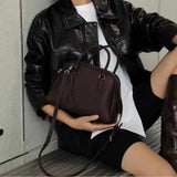 Women's Genuine Leather Bowling Bag Bowler Handbag 