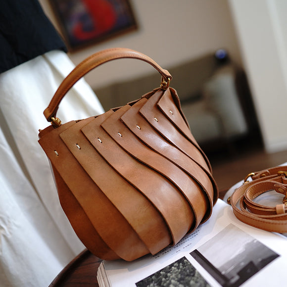 Genuine Leather Shell Style Bucket Bag Purse For Ladies