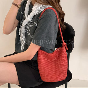 red Woven Leather Hobo Bag Leather Woven Hobo Bag Leather For Women woven leather bucket bag​
