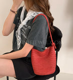 Woven Leather Bucket Bag Leather Bucket Shoulder Bag Womens 