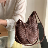 Woven Leather Bucket Bag Leather Bucket Shoulder Bag Womens 