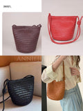 Woven Leather Bucket Bag Leather Bucket Shoulder Bag Womens 