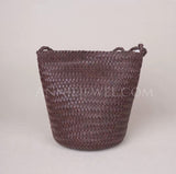 brown Woven Leather Bucket Bag Leather Bucket Shoulder Bag Womens 