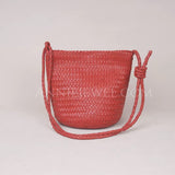 red Woven Leather Bucket Bag Leather Bucket Shoulder Bag Womens 