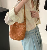 Woven Leather Bucket Bag Leather Bucket Shoulder Bag Womens 