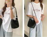 Woven Leather Bucket Bag Leather Bucket Shoulder Bag Womens 