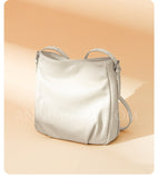 Women's Leather Hobo Shoulder Bag White Leather Hobo Purse Bucket Bag 
