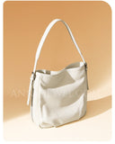 Women's Leather Hobo Shoulder Bag White Leather Hobo Purse Bucket Bag 