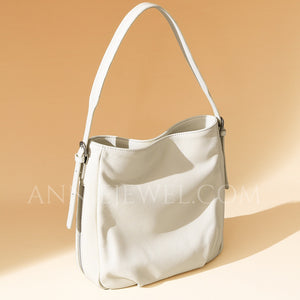 Women's Leather Hobo Shoulder Bag White Leather Hobo Purse Bucket Bag 