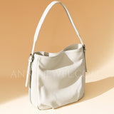 Women's Leather Hobo Shoulder Bag White Leather Hobo Purse Bucket Bag 