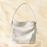 Women's Leather Hobo Shoulder Bag White Leather Hobo Purse Bucket Bag 