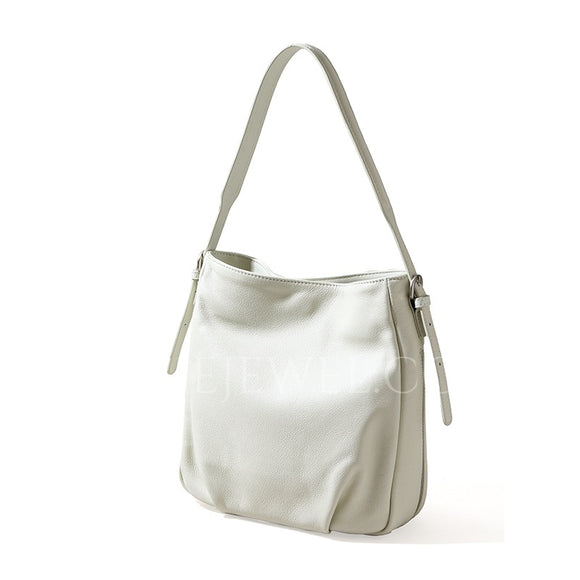 Women's Leather Hobo Shoulder Bag White Leather Hobo Purse Bucket Bag 