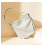 Women's Leather Hobo Shoulder Bag White Leather Hobo Purse Bucket Bag 